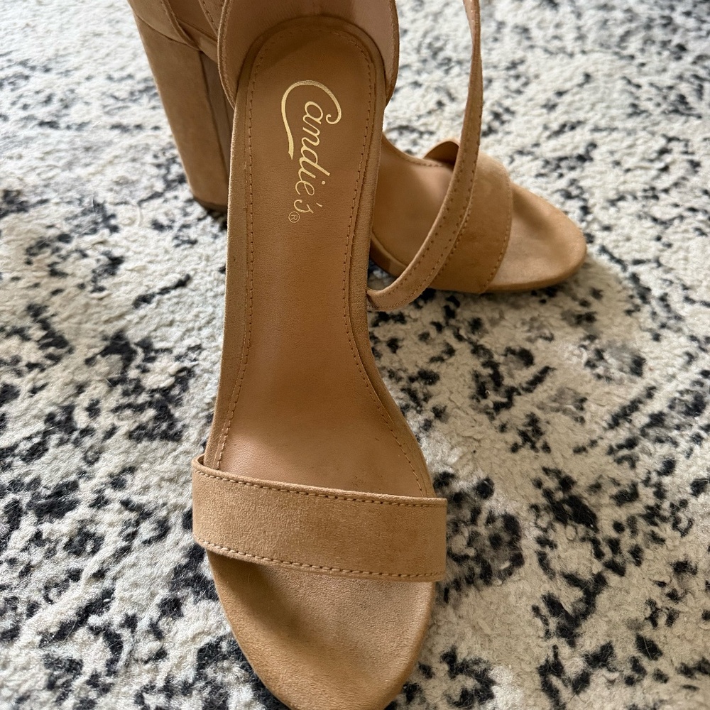Candie’s Nude Faux Suede Block Heels